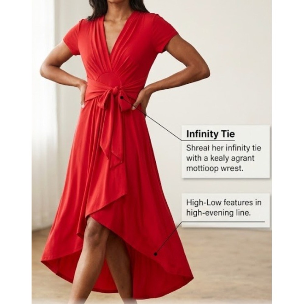 Michael Kors Red High-Low Infinity Tie Waist V-Neck Jersey Dress Womens Medium
